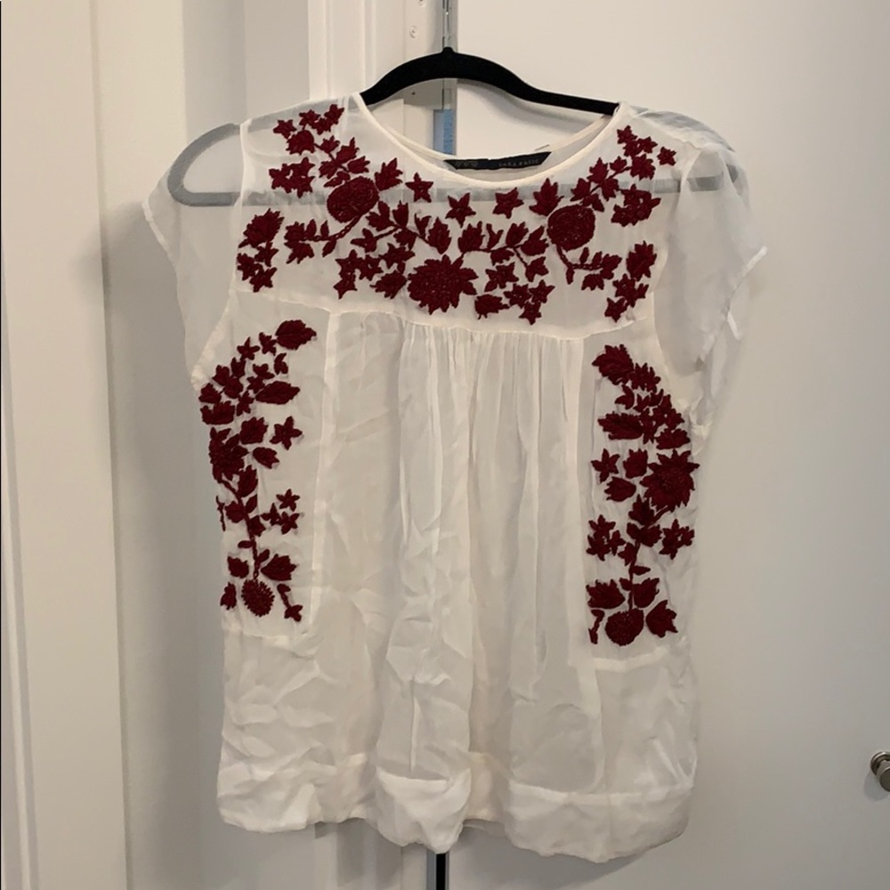 Zara Embroidered Burgundy Top